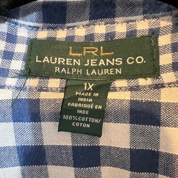 LRL Lauren Jeans Co Womens Navy White Gingham Button Down Collared Shirt 1XL - Picture 8 of 15